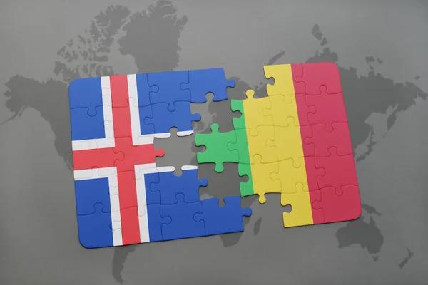 Puzzle s národní vlajkou Islandu a mali na mapě světa — Stock fotografie