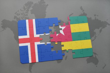 İzlanda ve togo bir dünya haritası üzerinde bayrağı ile bulmaca