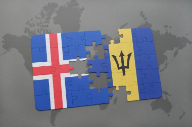 bir dünya haritası üzerinde İzlanda ve barbados bayrağı ulusal ile bulmaca