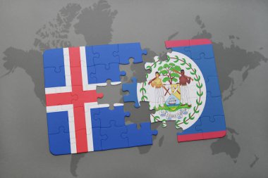 bir dünya haritası üzerinde İzlanda ve belize bayrağı ulusal ile bulmaca