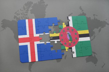 İzlanda ve Dominika bir dünya haritası üzerinde bayrağı ile bulmaca