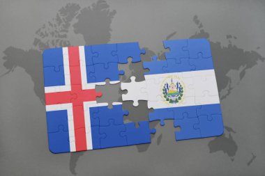 İzlanda ve el salvador ulusal bayrak bir dünya haritası üzerinde ile bulmaca