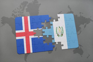 İzlanda ve guatemala ulusal bayrak bir dünya haritası üzerinde ile bulmaca