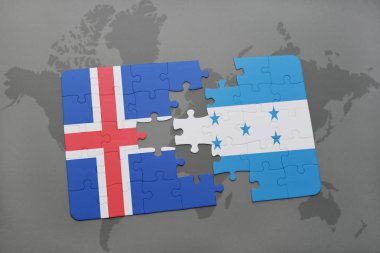 İzlanda ve honduras ulusal bayrak bir dünya haritası üzerinde ile bulmaca