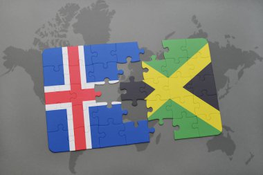 İzlanda ve Jamaika bir dünya haritası üzerinde bayrağı ile bulmaca