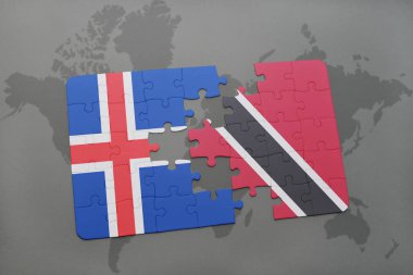 İzlanda ve trinidad bir dünya haritası üzerinde bayrağı ile bulmaca
