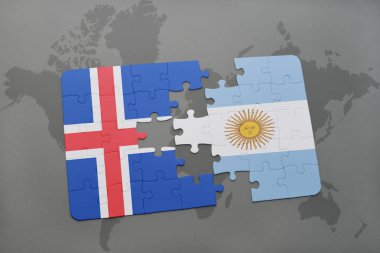 İzlanda ve Arjantin bir dünya haritası üzerinde bayrağı ile bulmaca