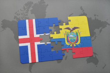 İzlanda ve Ekvator bir dünya haritası üzerinde bayrağı ile bulmaca