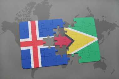 İzlanda ve guyana bir dünya haritası üzerinde bayrağı ile bulmaca