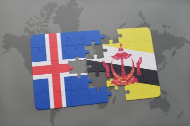 İzlanda ve brunei bir dünya haritası üzerinde bayrağı ile bulmaca