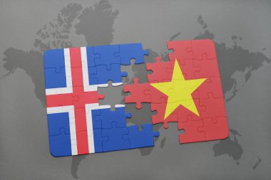 İzlanda ve vietnam ulusal bayrak bir dünya haritası üzerinde ile bulmaca