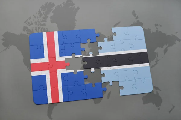 Puzzle with the national flag of iceland and botswana on a world map — Stock Photo, Image