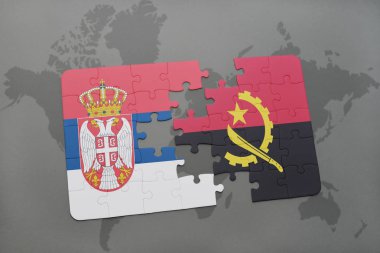 bir dünya haritası üzerinde Sırbistan ve angola Ulusal bayrakla bulmaca