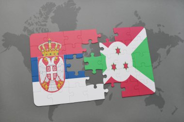 bir dünya haritası üzerinde Sırbistan ve burundi bayrağı ulusal ile bulmaca