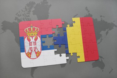 Sırbistan ve bir dünya haritası üzerinde Çad bayrağı ile bulmaca