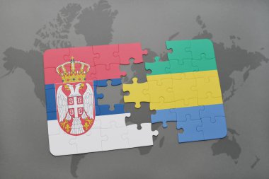 bir dünya haritası üzerinde Sırbistan ve gabon Ulusal bayrakla bulmaca
