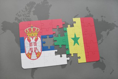 bir dünya haritası üzerinde Sırbistan ve senegal Ulusal bayrakla bulmaca