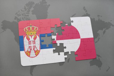 bir dünya haritası üzerinde Sırbistan ve Grönland Ulusal bayrakla bulmaca