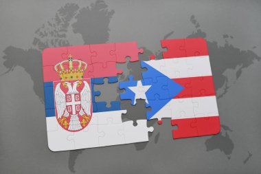 Sırbistan ve Porto Riko bir dünya haritası üzerinde bayrağı ile bulmaca