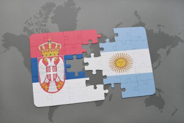 Sırbistan ve Arjantin bir dünya haritası üzerinde bayrağı ile bulmaca