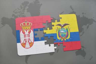 bir dünya haritası üzerinde Sırbistan ve Ekvador Ulusal bayrakla bulmaca