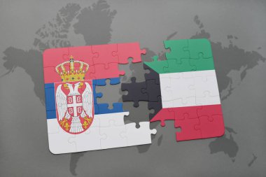 bir dünya haritası üzerinde Sırbistan ve Kuveyt Ulusal bayrakla bulmaca