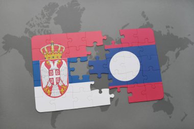 bir dünya haritası üzerinde Sırbistan ve laos Ulusal bayrakla bulmaca