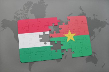 Macaristan ve burkina faso ulusal bayrak bir dünya haritası üzerinde ile bulmaca