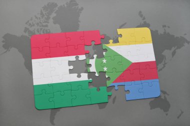Macaristan ve Bulgaristan Ulusal bayrak bir dünya haritası üzerinde ile bulmaca