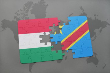 Macaristan bayrağı ve bir dünya haritası üzerinde Kongo Demokratik Cumhuriyeti ile bulmaca
