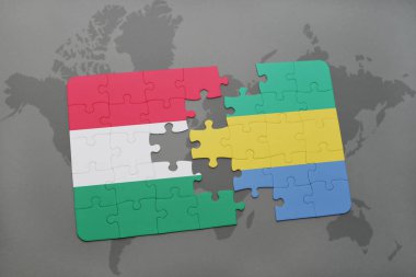 Macaristan ve gabon bir dünya haritası üzerinde bayrağı ile bulmaca