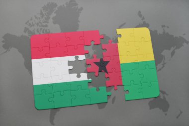Macaristan ve Gine bayrağı ile bulmaca bissau bir dünya haritası üzerinde