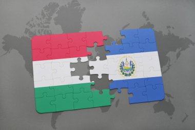 Macaristan ve el salvador ulusal bayrak bir dünya haritası üzerinde ile bulmaca