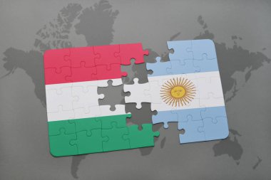 Macaristan ve Arjantin bir dünya haritası üzerinde bayrağı ile bulmaca