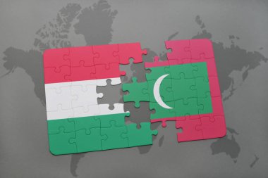 bir dünya haritası üzerinde Macaristan ve Maldivler bayrağının Ulusal bulmaca