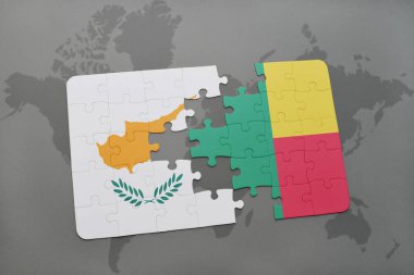 Kıbrıs ve benin bir dünya haritası üzerinde bayrağı ile bulmaca