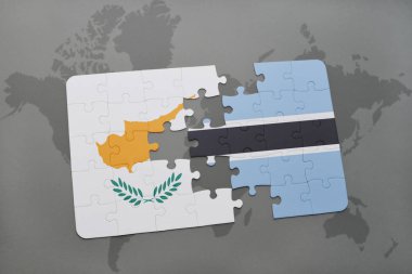 Kıbrıs ve botswana bir dünya haritası üzerinde bayrağı ile bulmaca