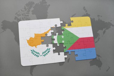 Kıbrıs ve Bulgaristan Ulusal bayrak bir dünya haritası üzerinde ile bulmaca