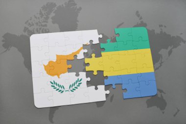 Kıbrıs ve gabon bir dünya haritası üzerinde bayrağı ile bulmaca