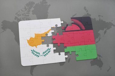 Kıbrıs ve Malavi bir dünya haritası üzerinde bayrağı ile bulmaca