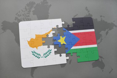 Kıbrıs ve bir dünya haritası üzerinde Güney sudan bayrağı ile bulmaca