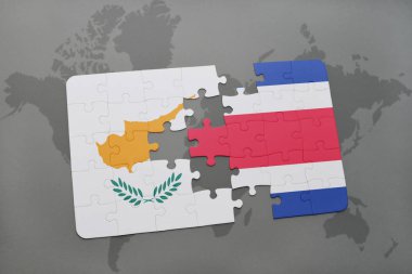 Kıbrıs ve Kosta Rika bir dünya haritası üzerinde bayrağı ile bulmaca
