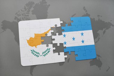 Kıbrıs ve honduras ulusal bayrak bir dünya haritası üzerinde ile bulmaca