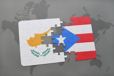 Kıbrıs ve Porto Riko bir dünya haritası üzerinde bayrağı ile bulmaca