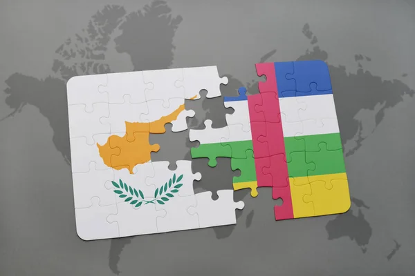 puzzle with the national flag of cyprus and central african republic on a world map