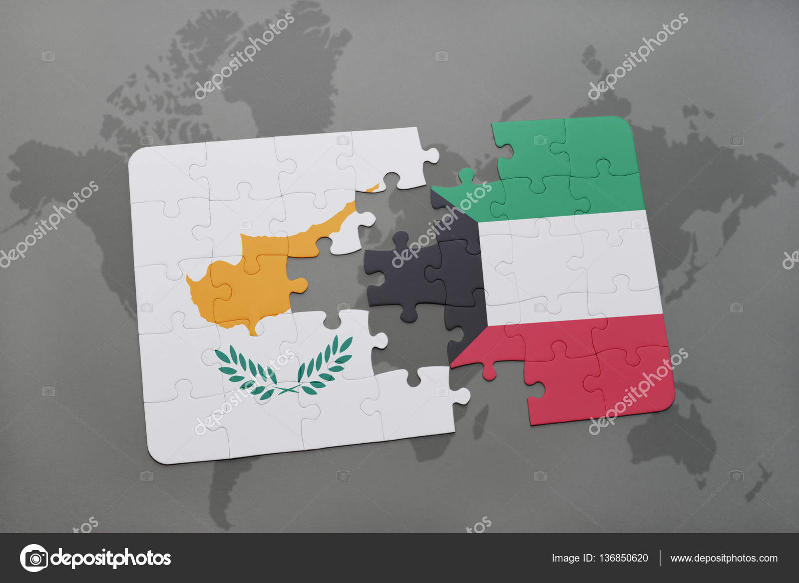 Puzzle Avec Le Drapeau National De Chypre Et Du Koweït Sur