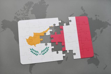 Kıbrıs ve peru ulusal bayrak bir dünya haritası üzerinde ile bulmaca