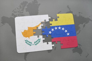 Kıbrıs ve venezuela ulusal bayrak bir dünya haritası üzerinde ile bulmaca