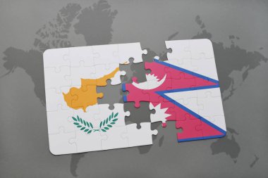 Kıbrıs ve nepal ulusal bayrak bir dünya haritası üzerinde ile bulmaca