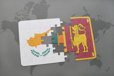 Kıbrıs ve sri lanka ulusal bayrak bir dünya haritası üzerinde ile bulmaca